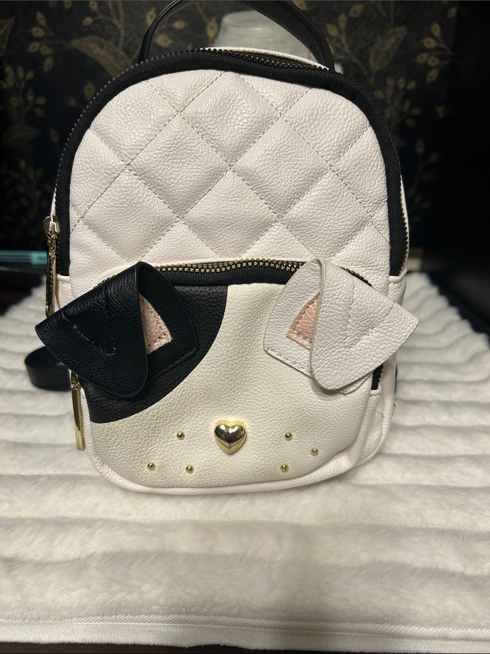 Betsy Johnson Quilted Dog Face Mini Backpack